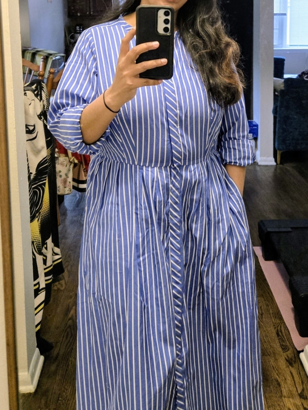 Blue and White Striped Maxi Shirt Dress - Picture 3 of 3
